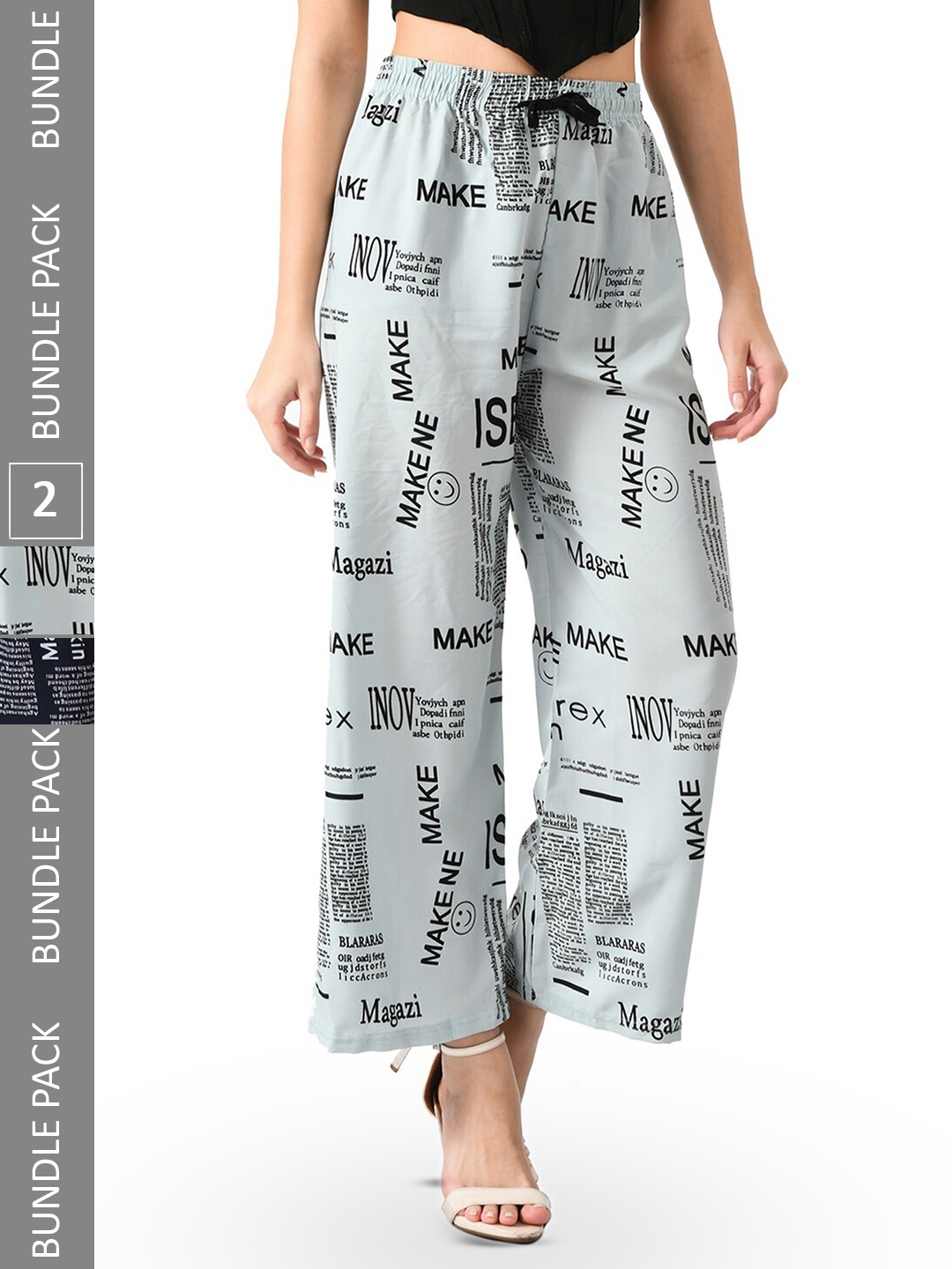 

IndiWeaves Women Pack of 2 Floral Printed Crepe Palazzos, Black