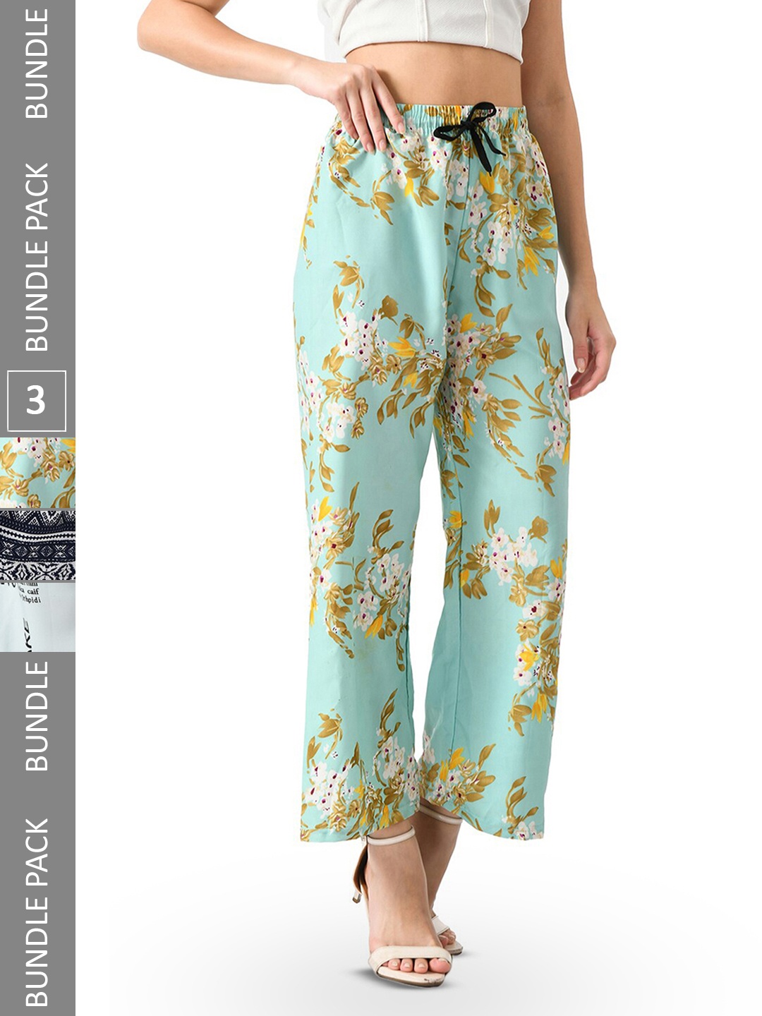 

IndiWeaves Women Pack Of 3 Printed Palazzos, Black