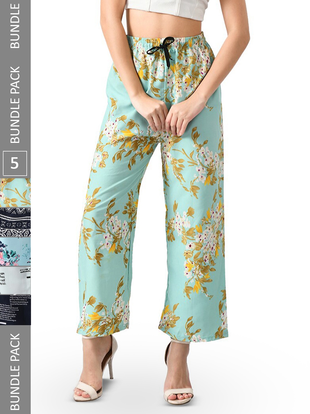 

IndiWeaves Women Pack Of 5 Printed Palazzos, Black