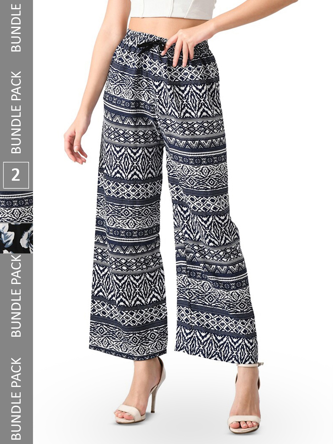 

IndiWeaves Women Pack Of 2 Floral Printed Palazzos, Black