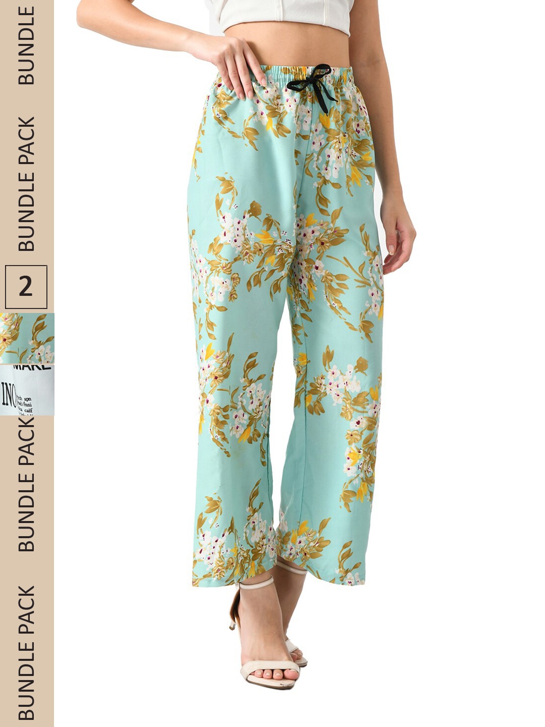 

IndiWeaves Women Pack Of 2 Floral Printed Palazzos, Grey