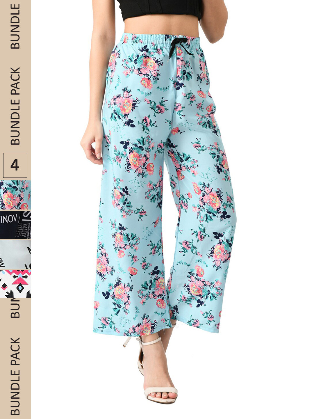 

IndiWeaves Women Pack Of 4 Printed Palazzos, Blue