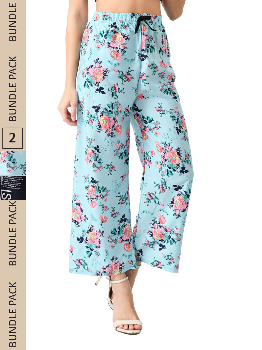 

IndiWeaves Women Pack of 2 Floral Printed Crepe Palazzos, Black