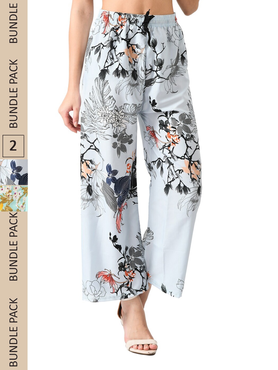 

IndiWeaves Women Pack Of 2 Floral Printed Straight Palazzos, White