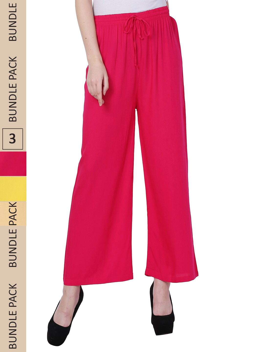 

IndiWeaves Women Pack of 3 Palazzos, Red