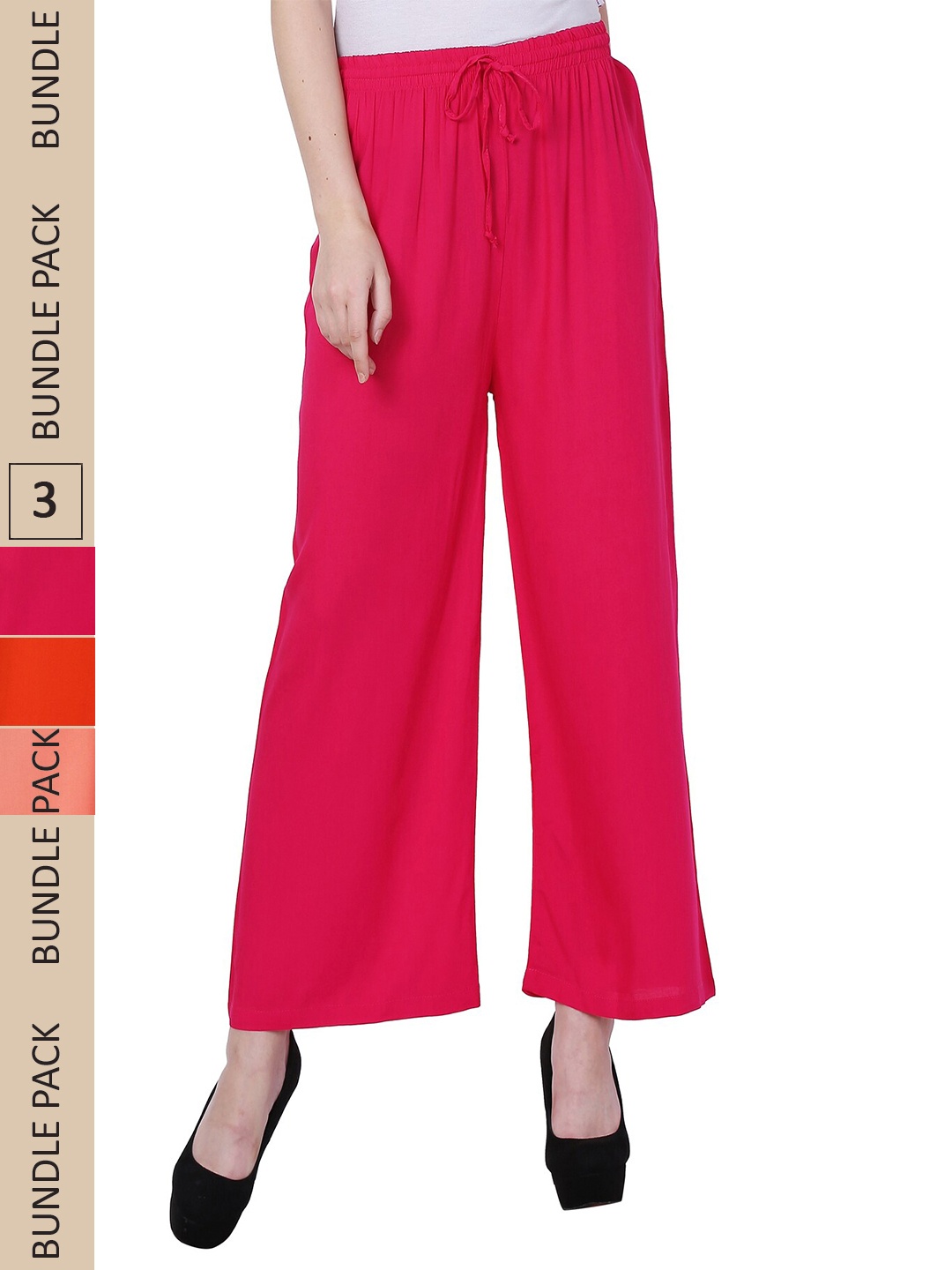 

IndiWeaves Women Pack of 3 Palazzos, Red