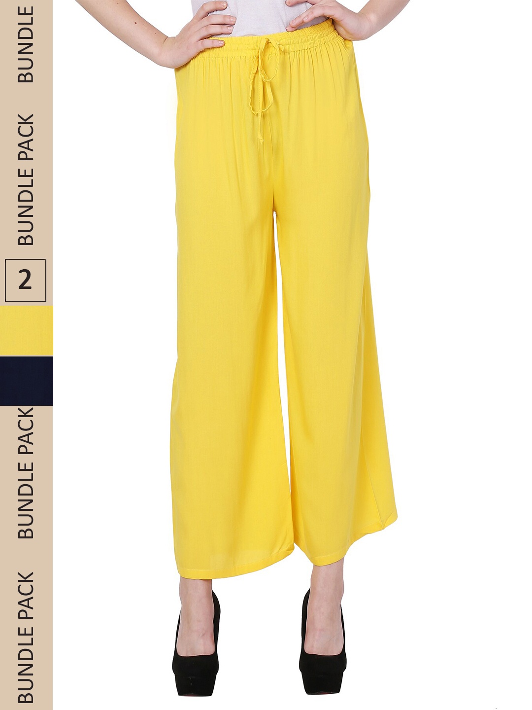 

IndiWeaves Women Pack of 2 Wide Leg Palazzos, Yellow