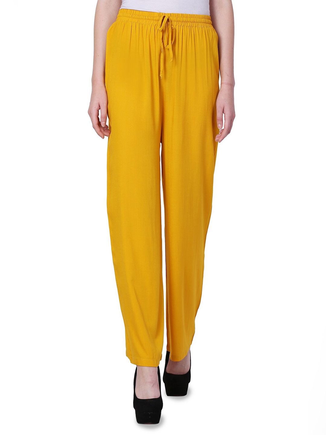 

IndiWeaves Women Straight Fit Palazzos, Mustard