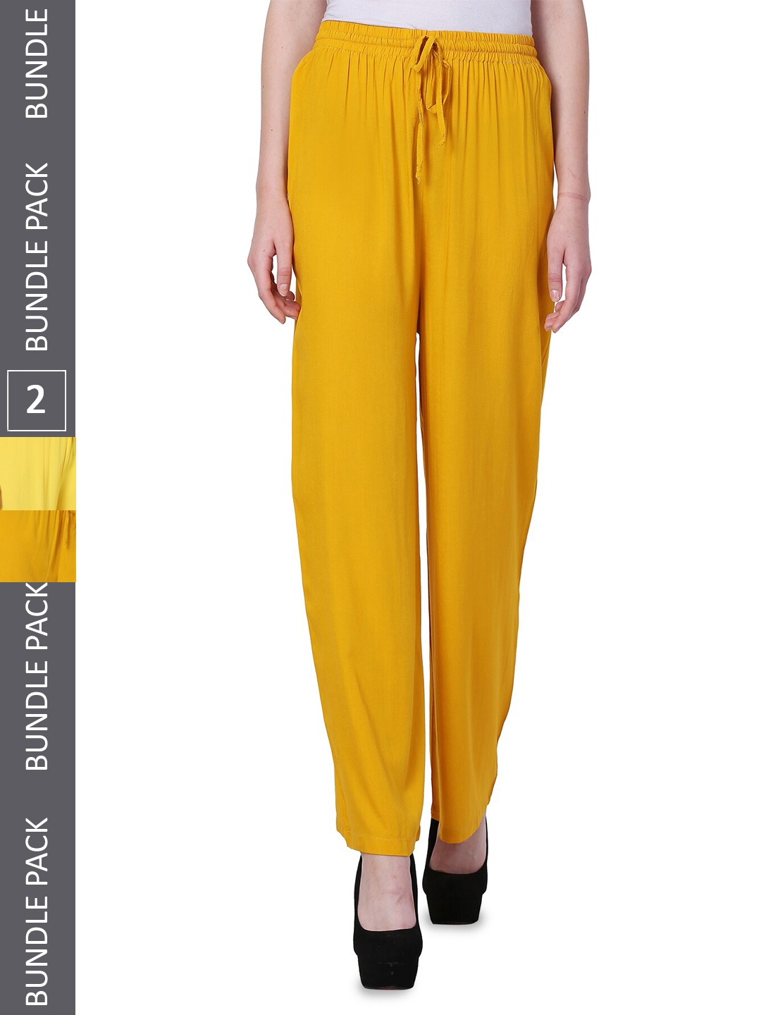 

IndiWeaves Women Pack Of 2 Straight Palazzos, Mustard