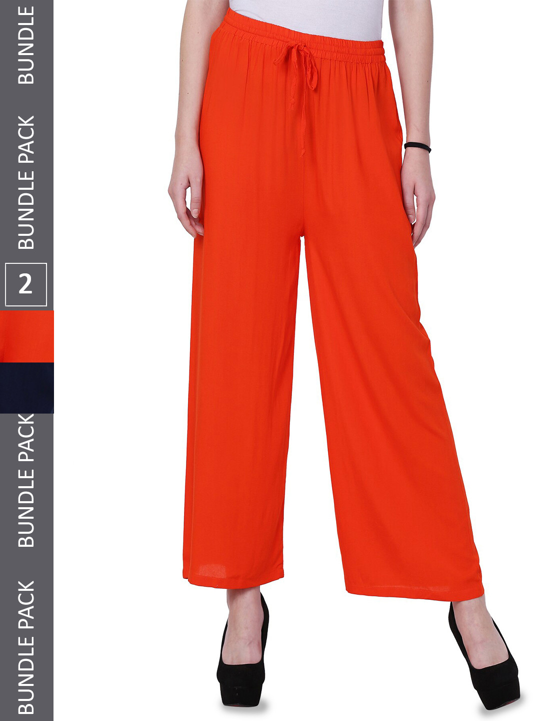 

IndiWeaves Women Pack Of 2 Straight Palazzos, Orange