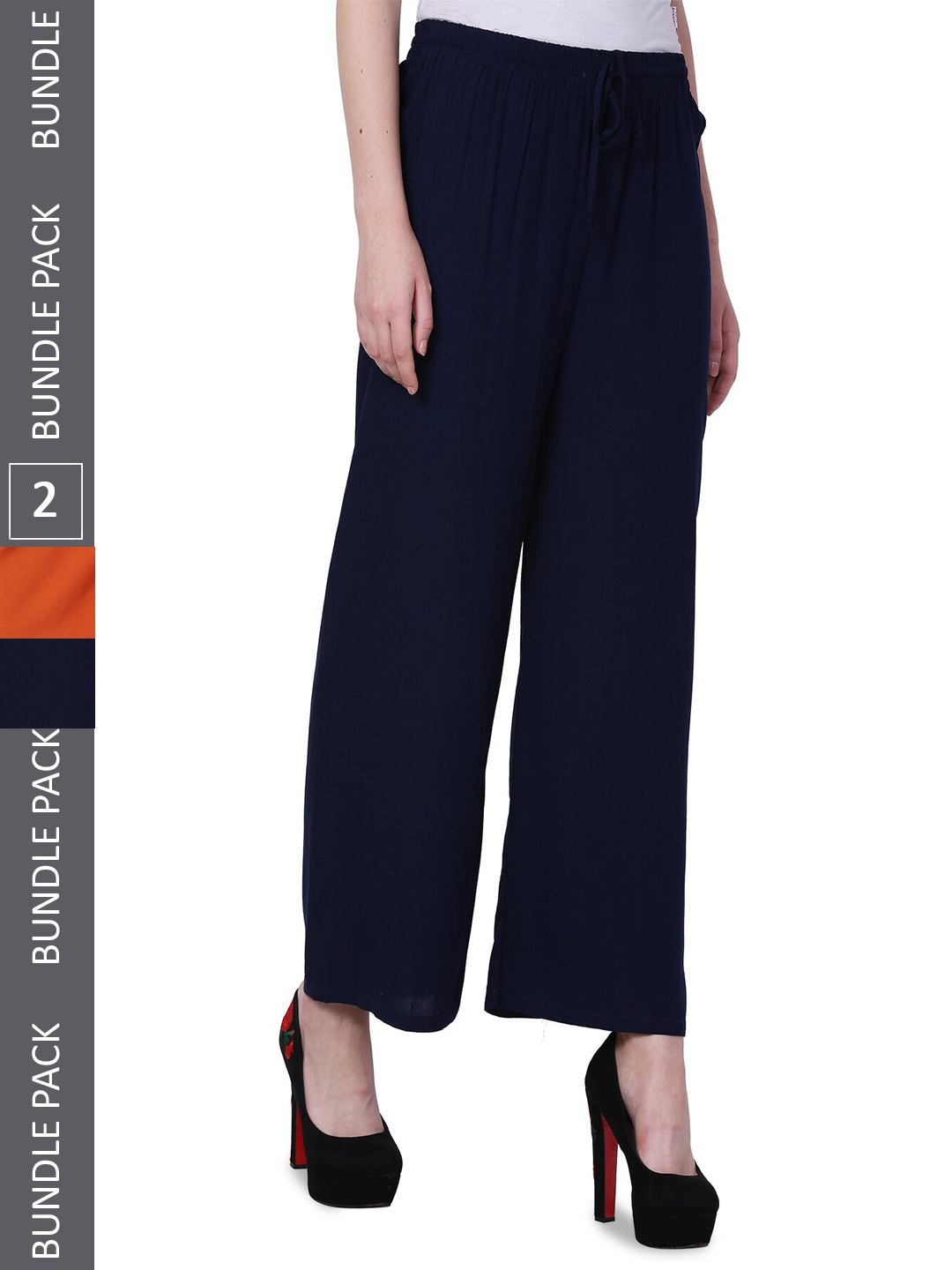 

IndiWeaves Women Pack Of 2 Straight Palazzos, Orange