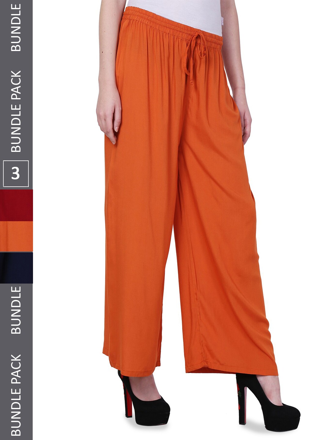 

IndiWeaves Women Pack Of 3 Straight Palazzos, Maroon