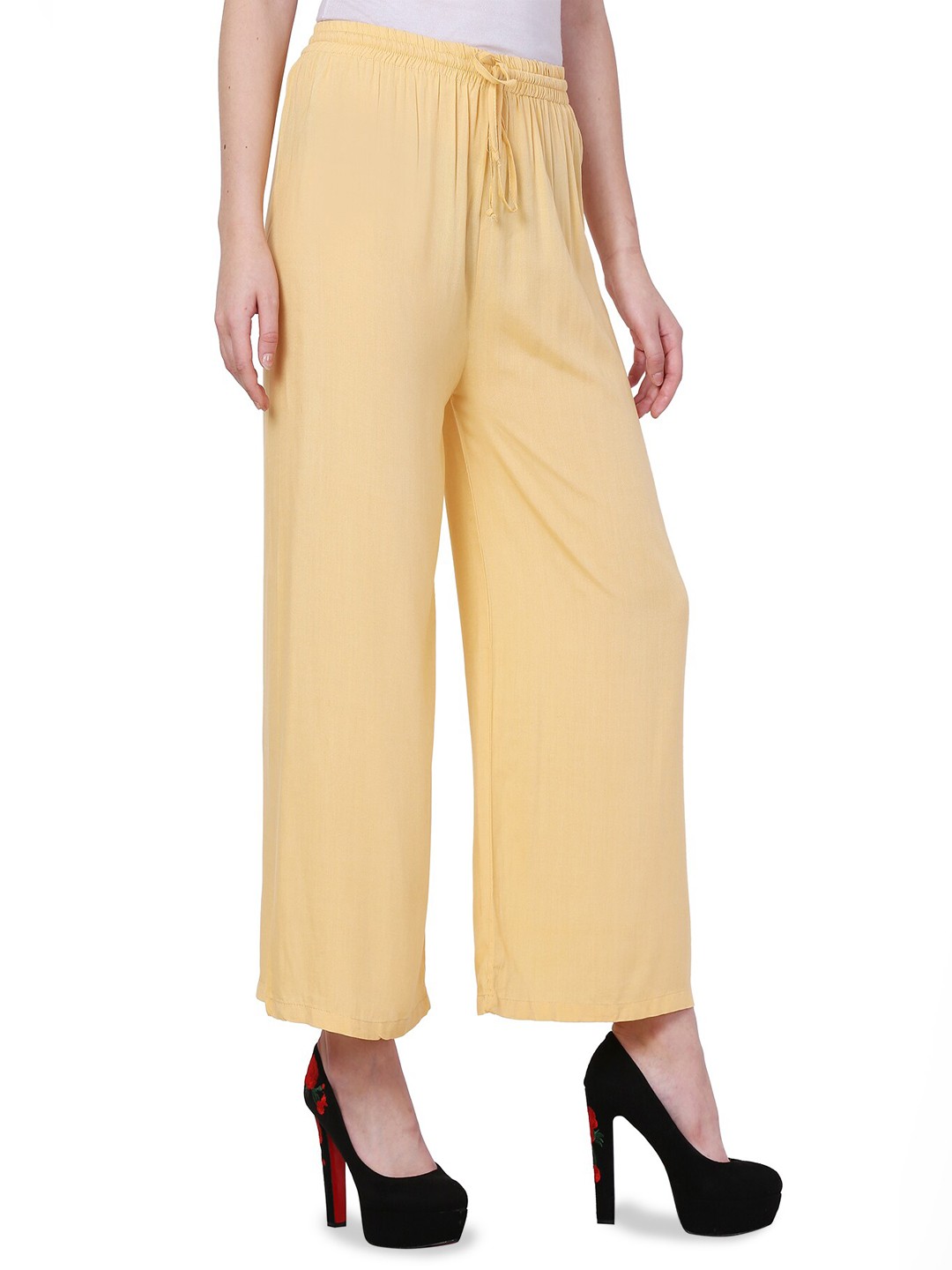 

IndiWeaves Women Straight Palazzos, Cream