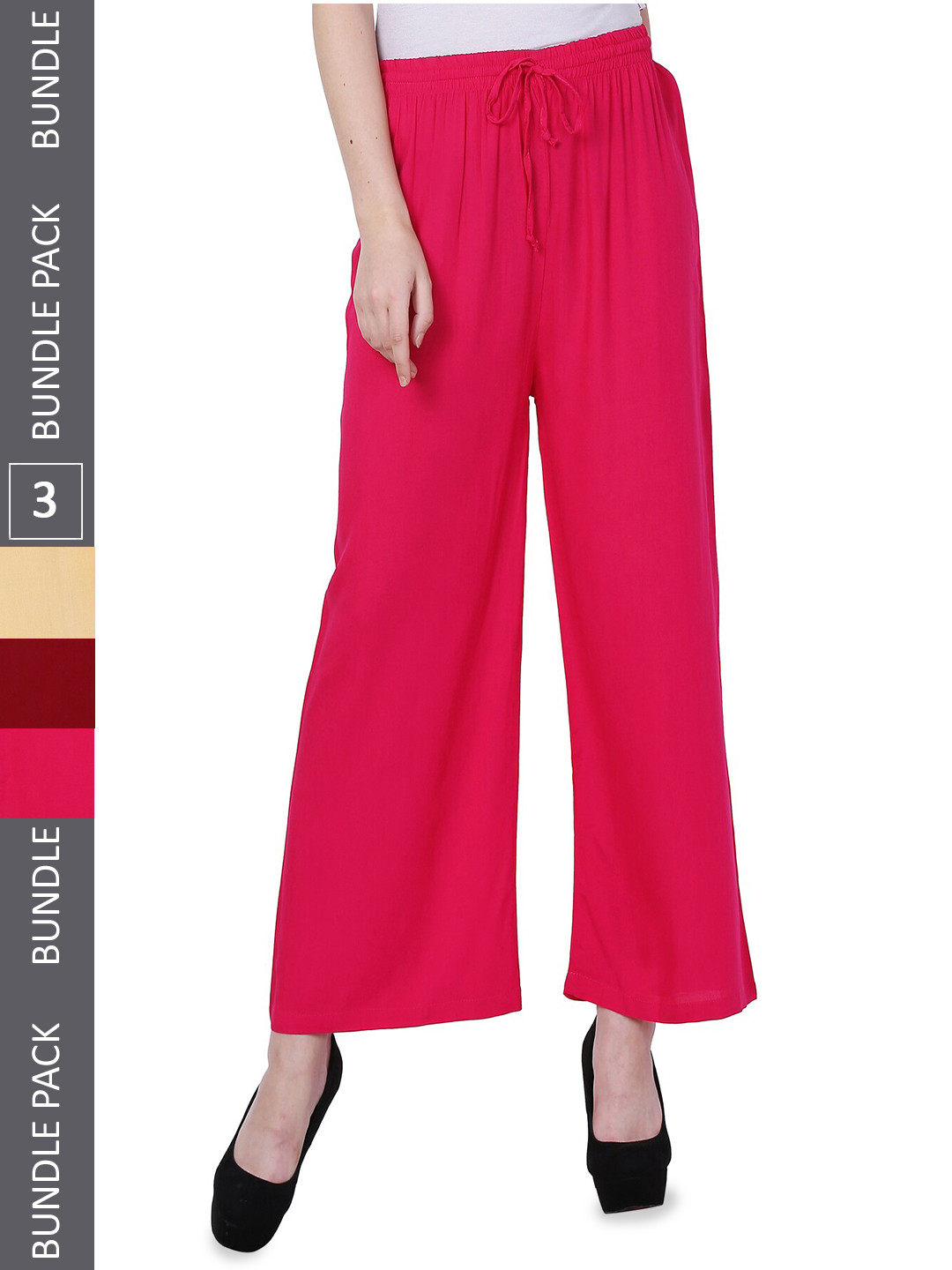 

IndiWeaves Women Pack Of 3 Straight Palazzos, Pink