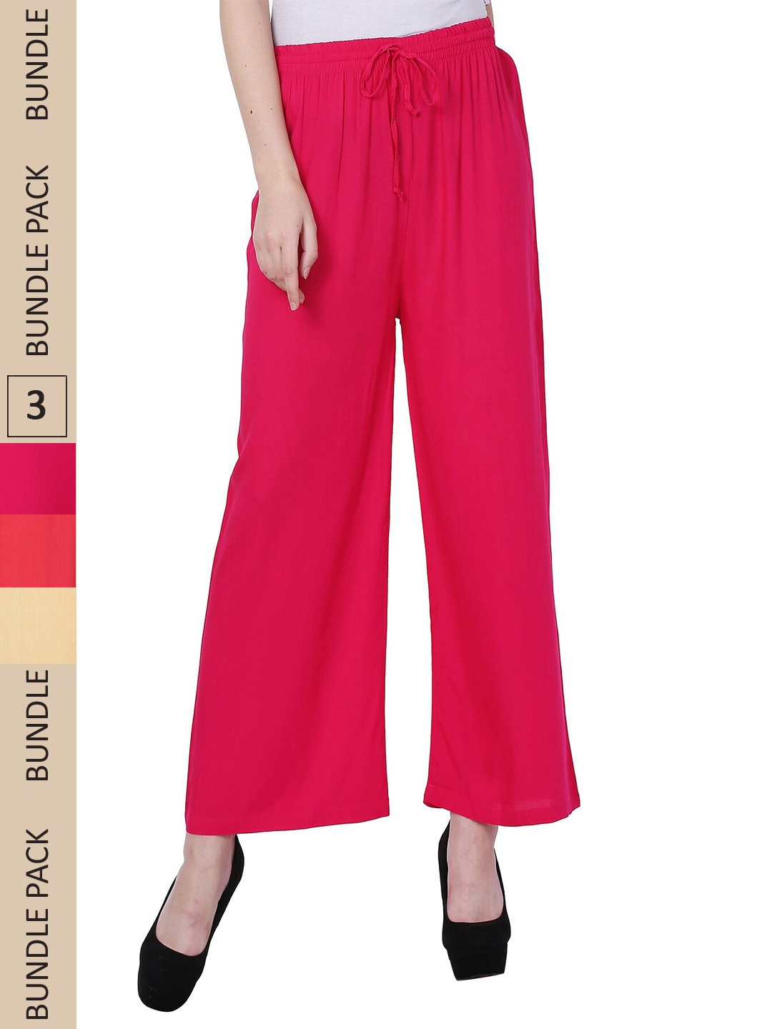 

IndiWeaves Women Pack Of 3 Straight Palazzos, Red