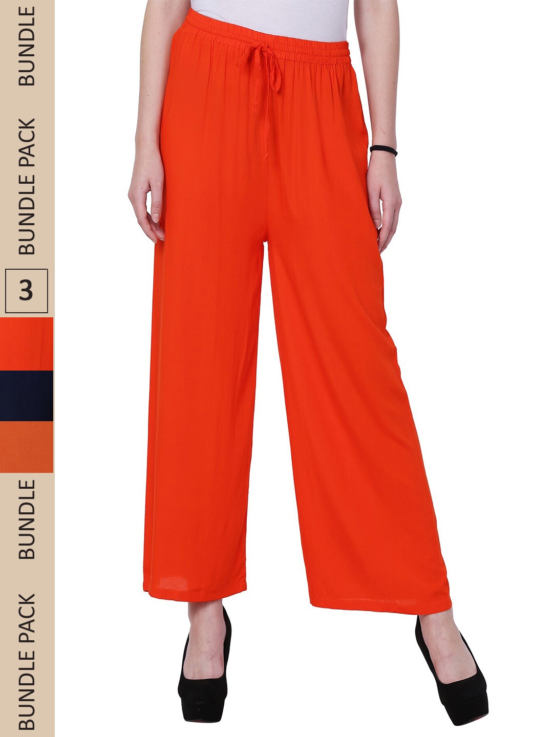 

IndiWeaves Women Pack Of 3 Straight Palazzos, Red