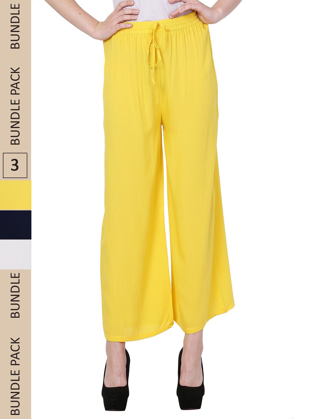 

IndiWeaves Women Pack Of 3 Straight Palazzos, Yellow