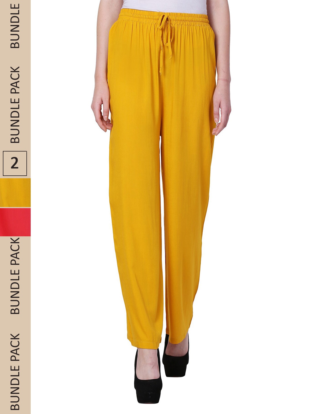 

IndiWeaves Women Pack Of 2 Straight Fit Palazzos, Yellow