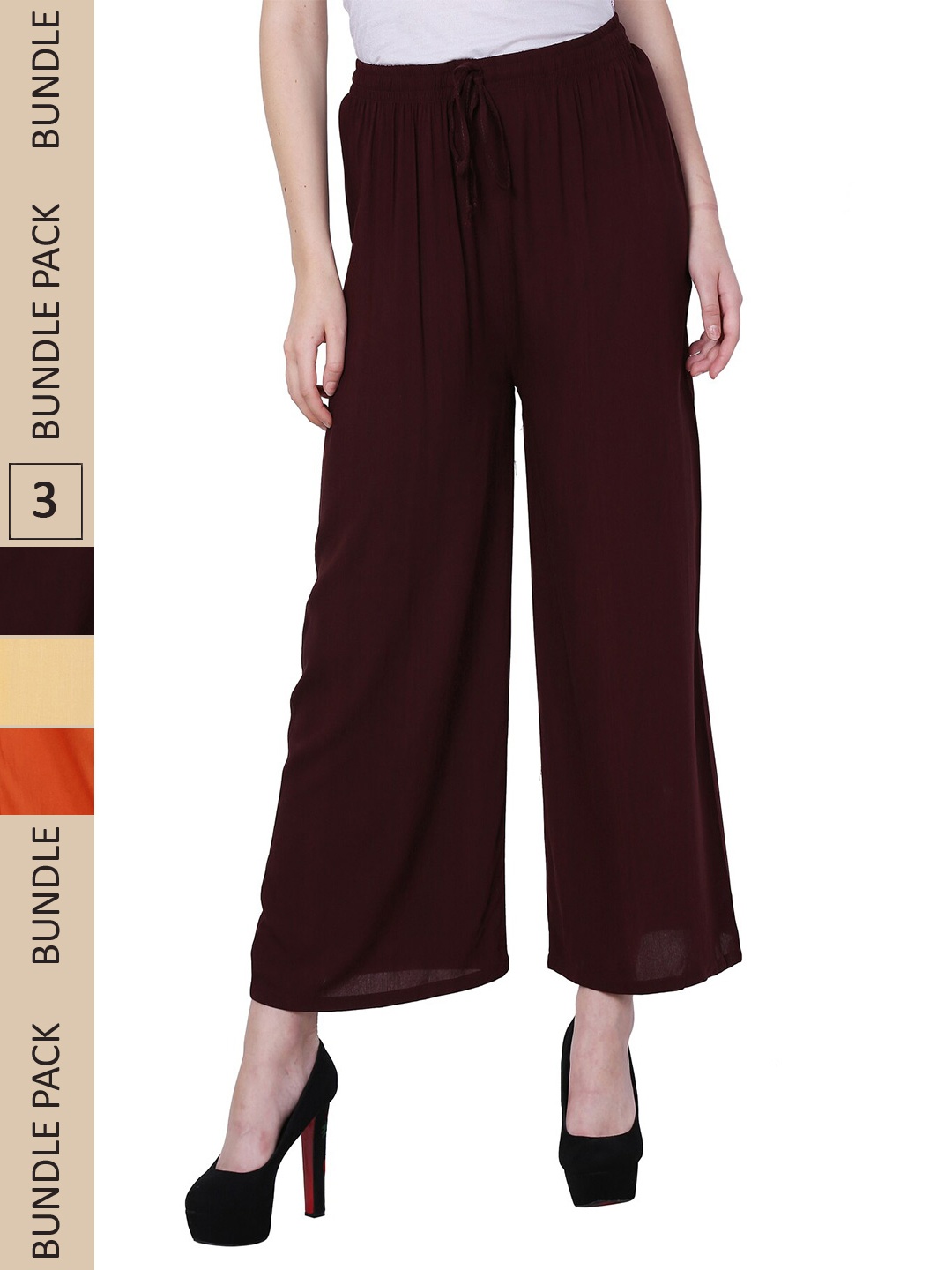 

IndiWeaves Women Pack Of 3 Straight Fit Palazzos, Orange
