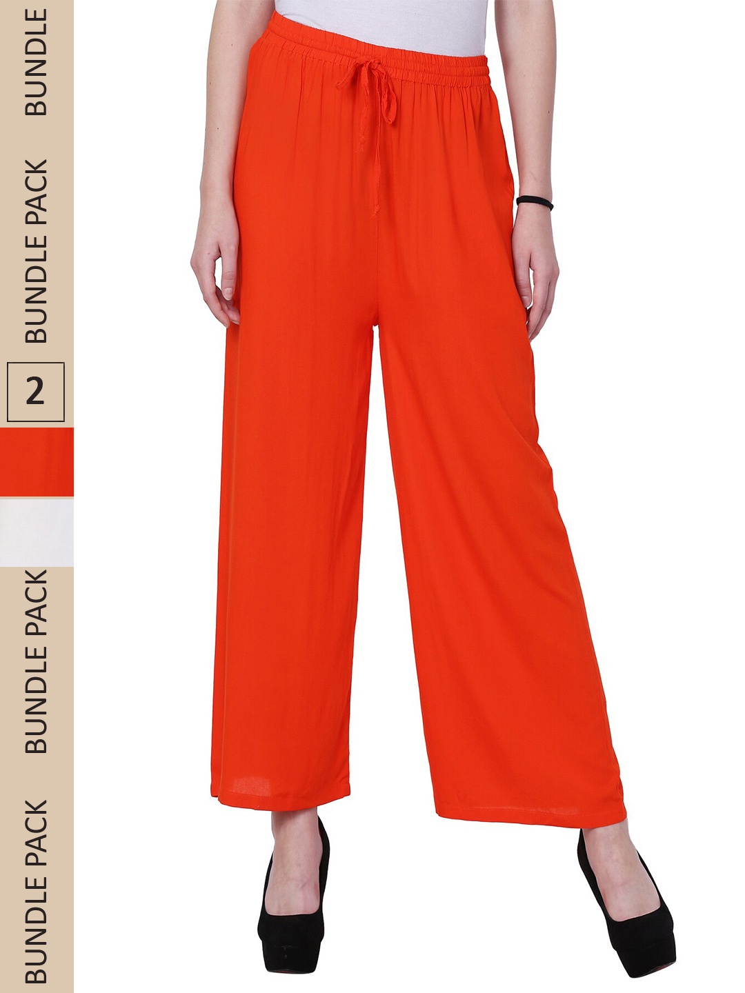 

IndiWeaves Women Pack Of 2 Straight Fit Palazzos, Orange