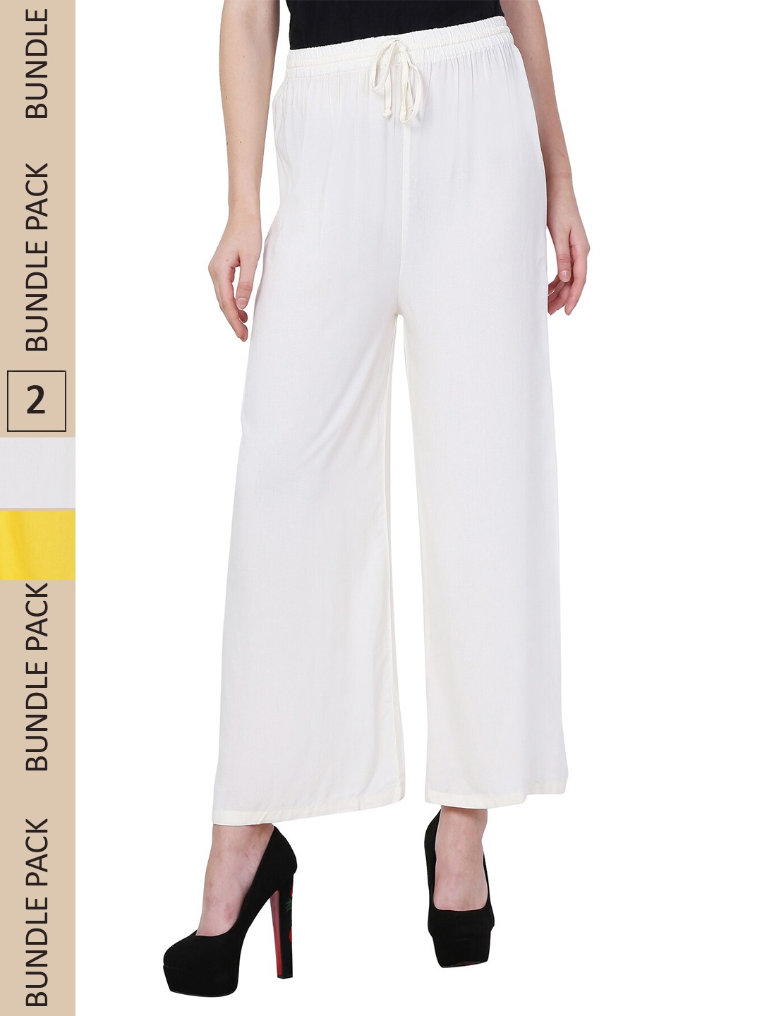 

IndiWeaves Women Pack Of 2 Straight Fit Palazzos, Yellow