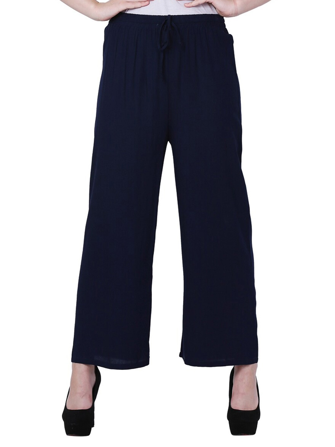 

IndiWeaves Women Straight Fit Palazzos, Navy blue