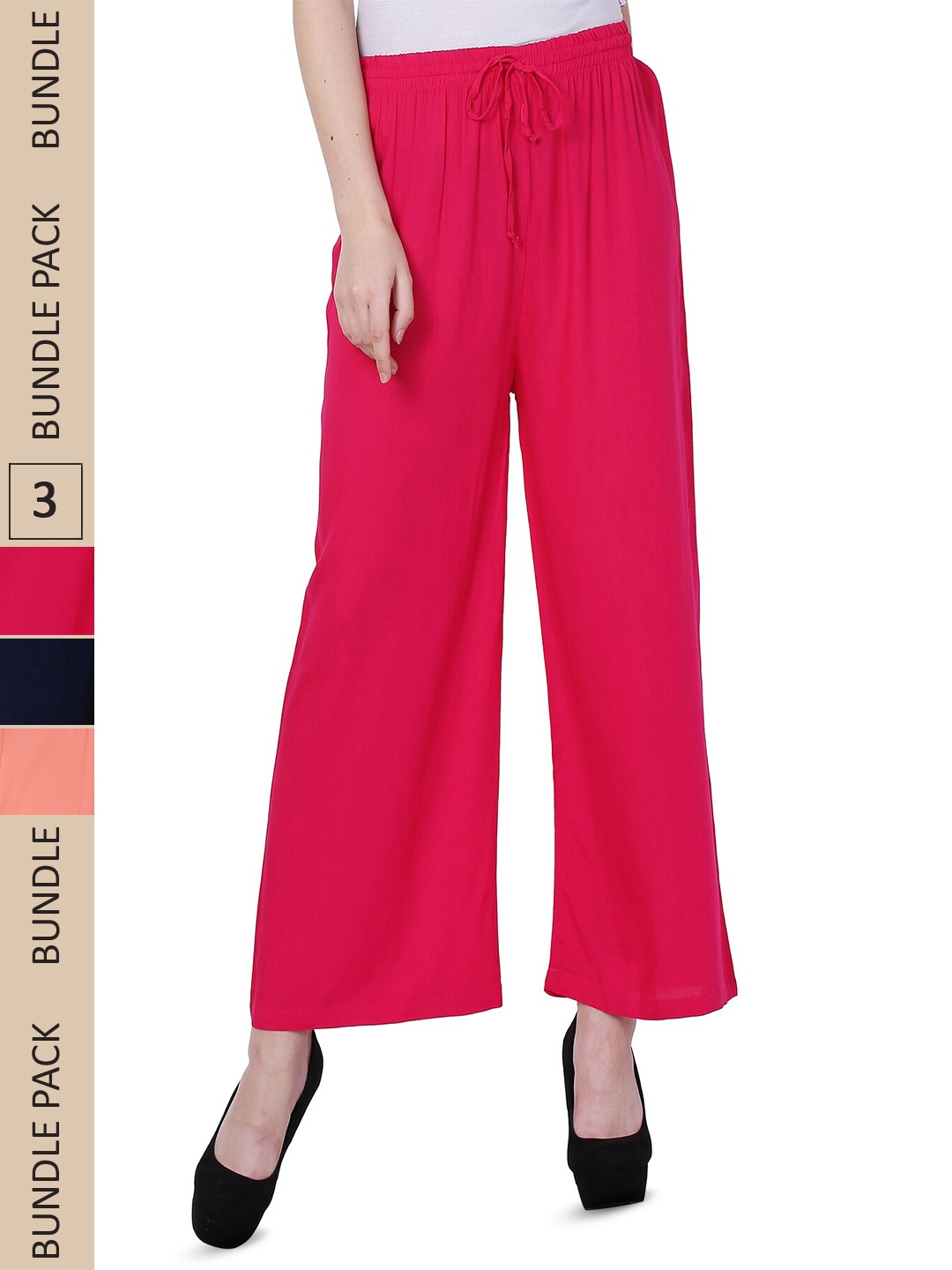 

IndiWeaves Women Pack Of 3 Straight Fit Palazzos, Pink