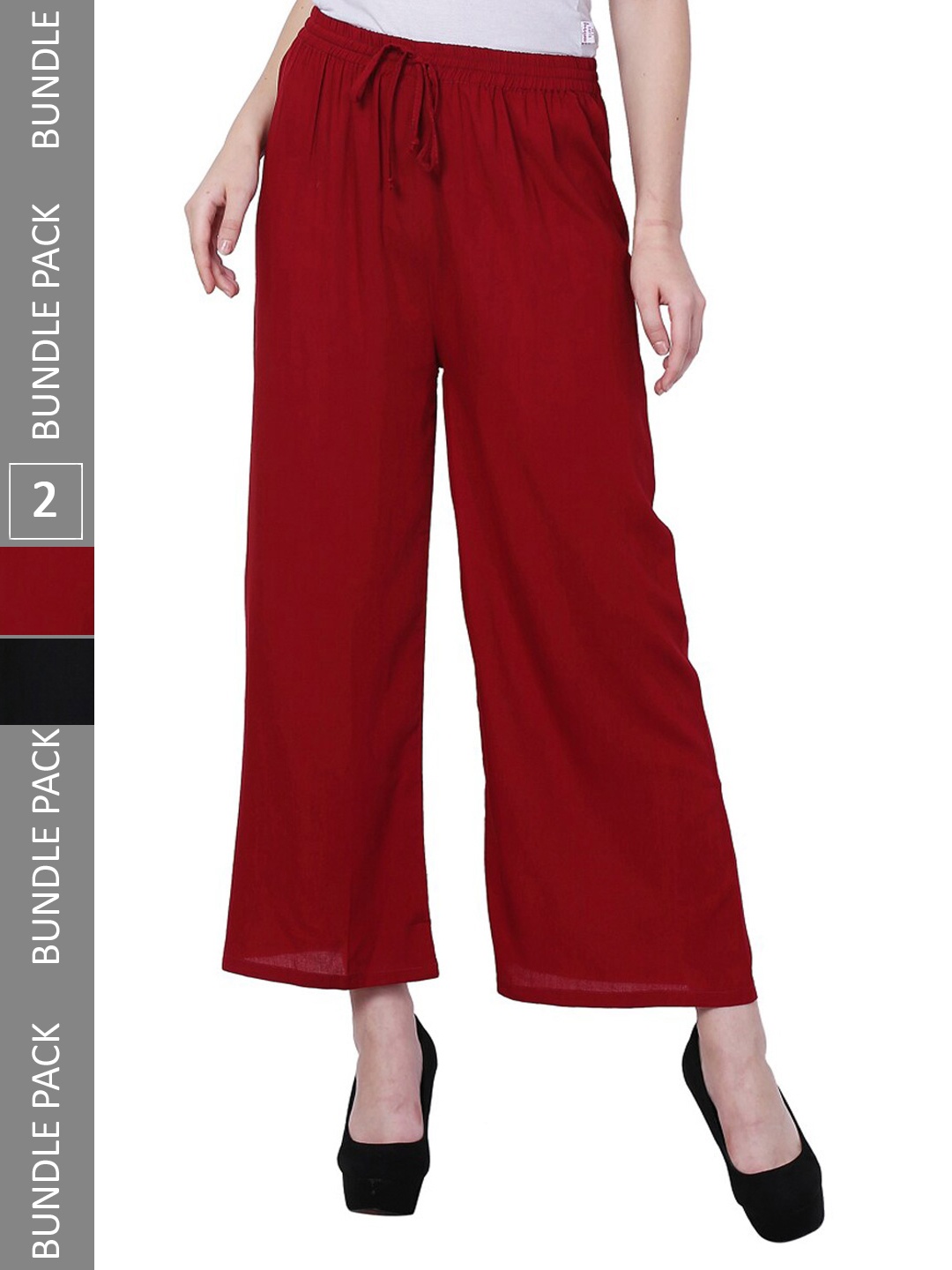 

IndiWeaves Women Pack Of 2 Straight Fit Palazzos, Maroon