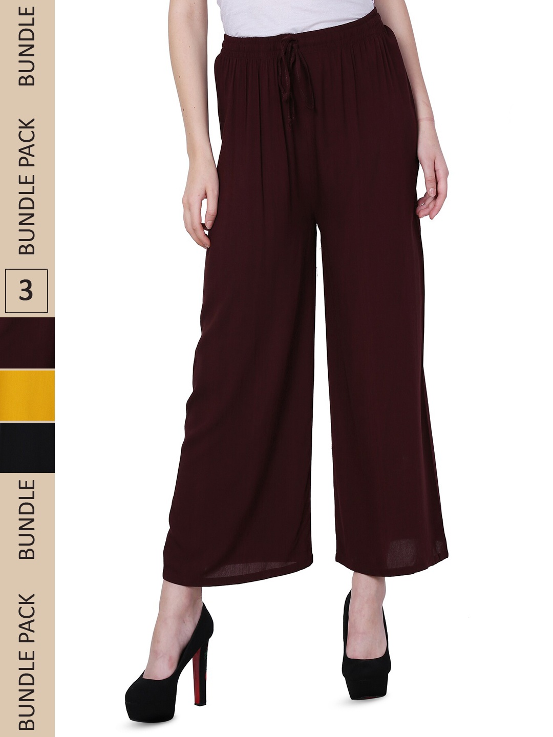 

IndiWeaves Women Pack Of 3 Straight Fit Palazzos, Black