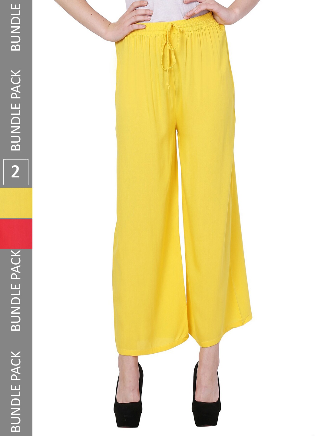 

IndiWeaves Women Pack Of 2 Straight Fit Palazzos, Yellow