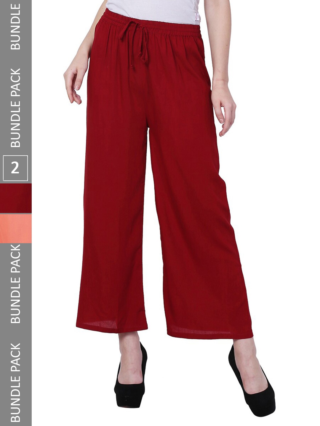 

IndiWeaves Women Pack of 2 Straight Palazzos, Maroon