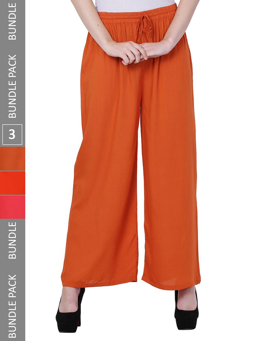 

IndiWeaves Women Pack of 3 Straight Palazzos, Red