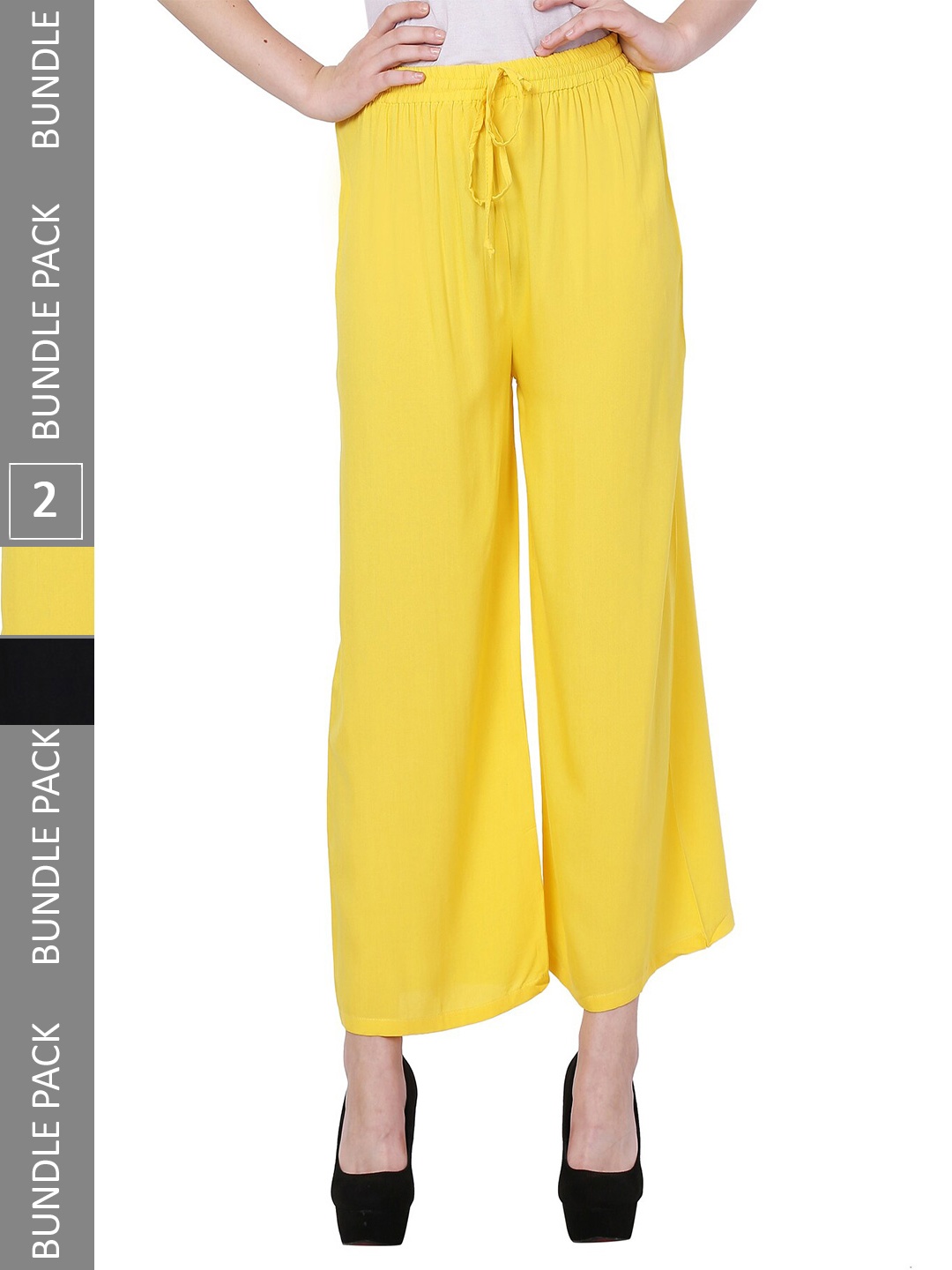

IndiWeaves Women Pack of 2 Straight Palazzos, Yellow