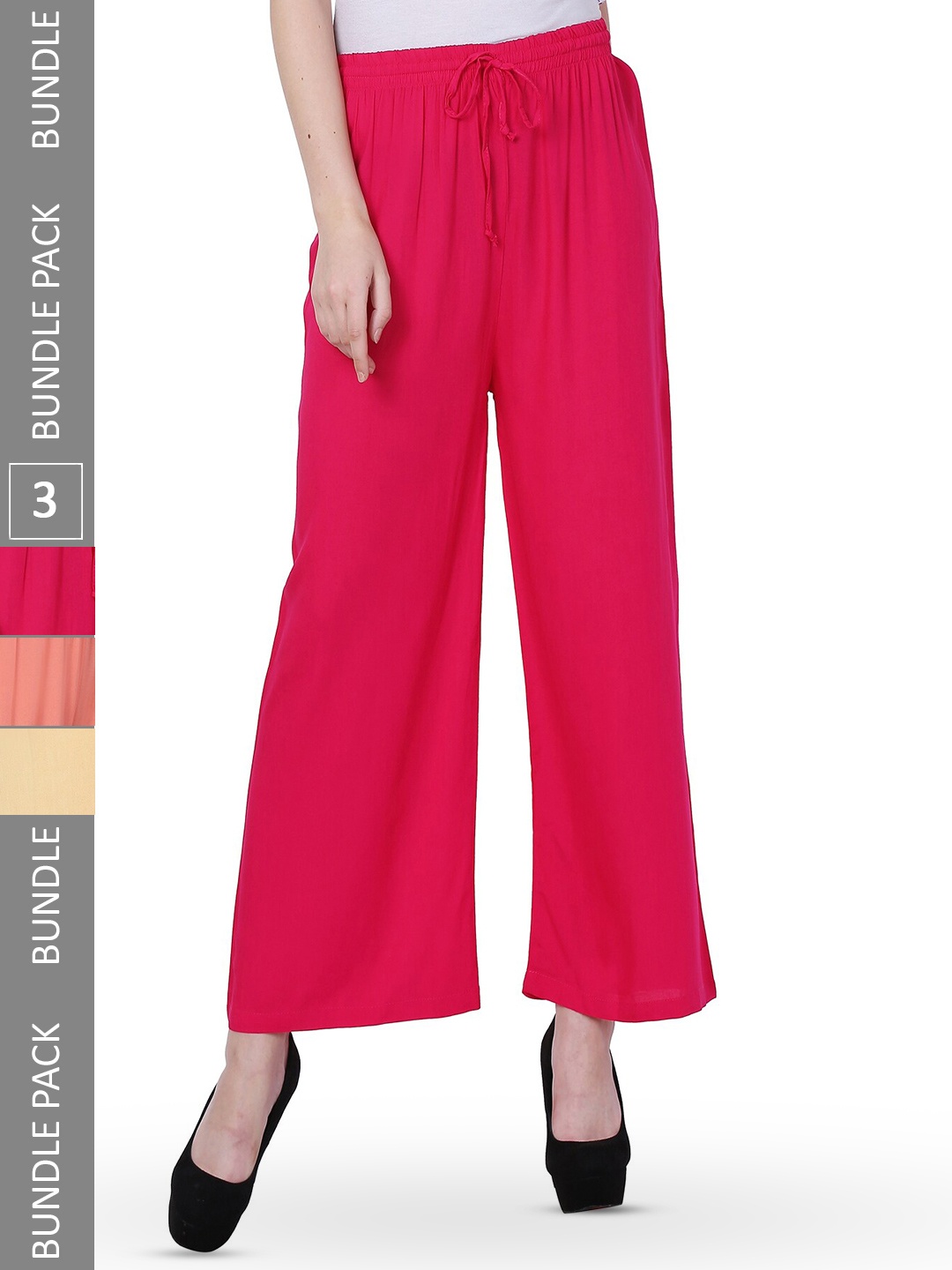 

IndiWeaves Women Pack of 3 Straight Palazzos, Pink
