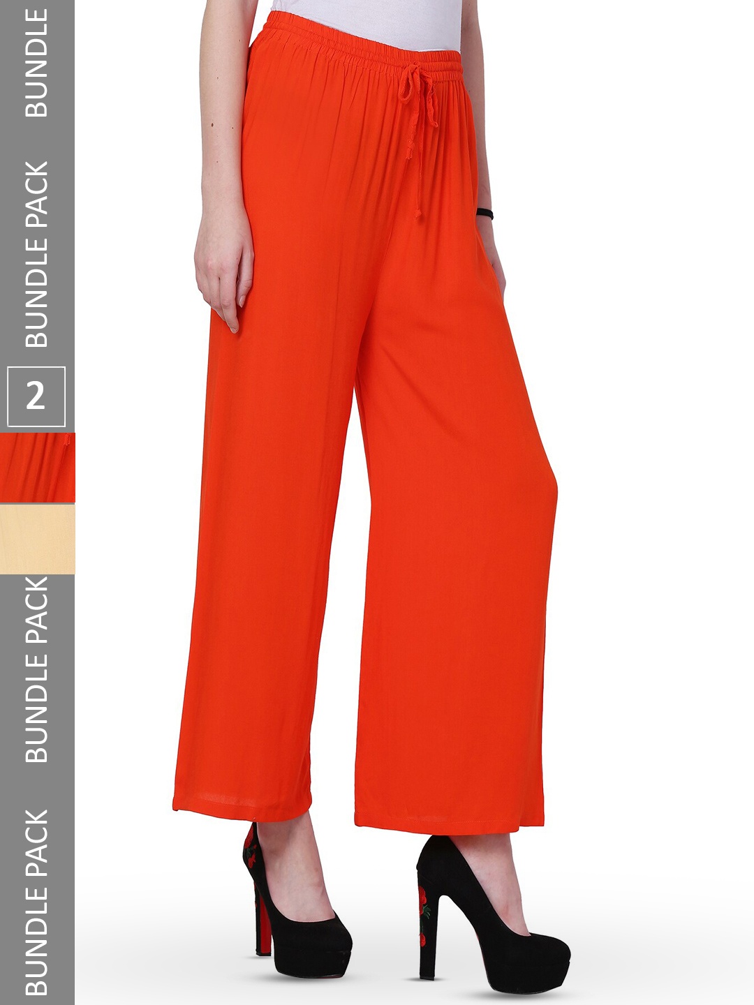 

IndiWeaves Women Pack of 2 Straight Palazzos, Orange