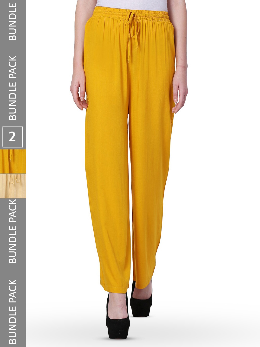 

IndiWeaves Women Pack of 2 Straight Palazzos, Yellow
