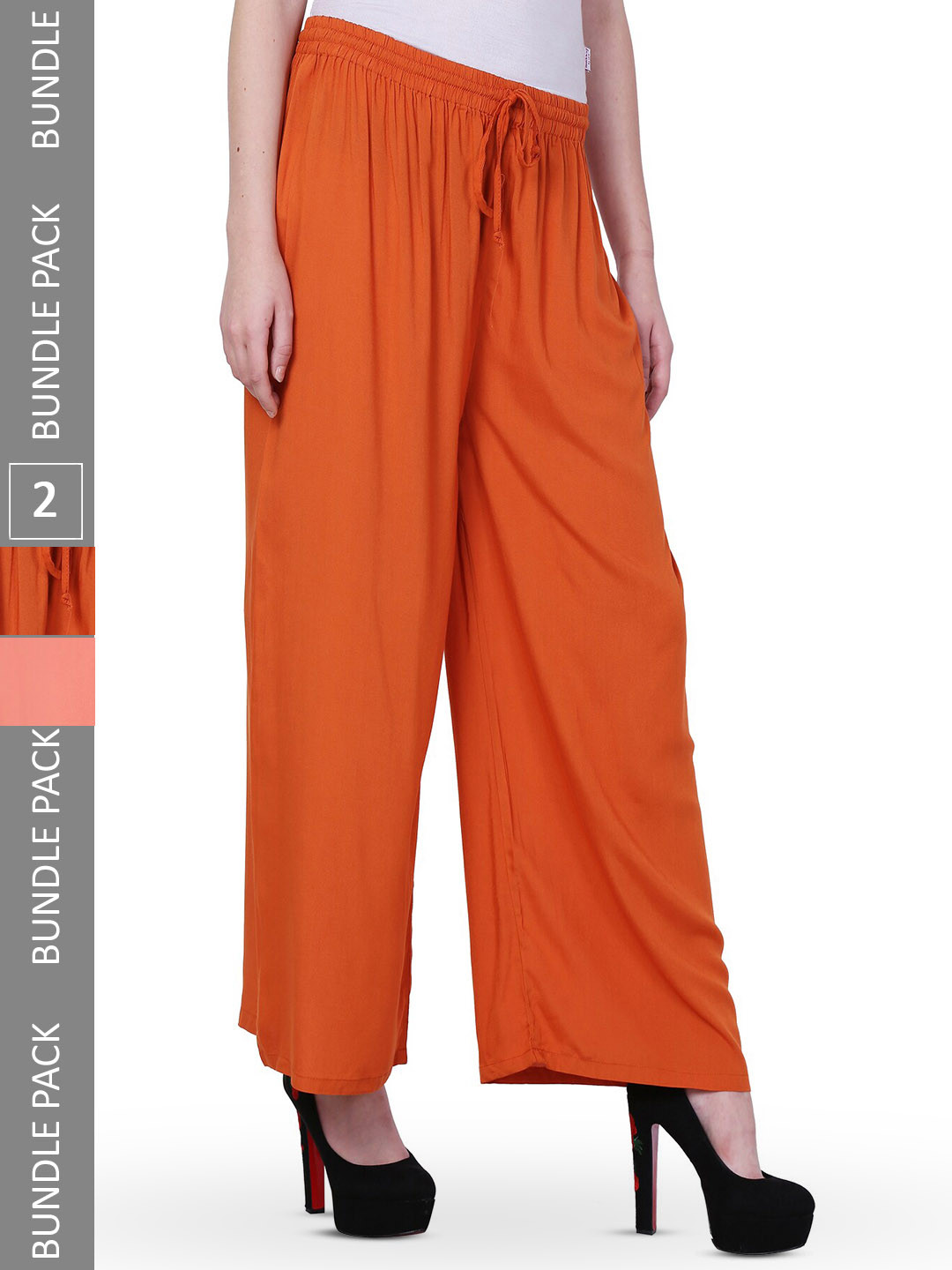 

IndiWeaves Women Pack of 2 Straight Palazzos, Pink