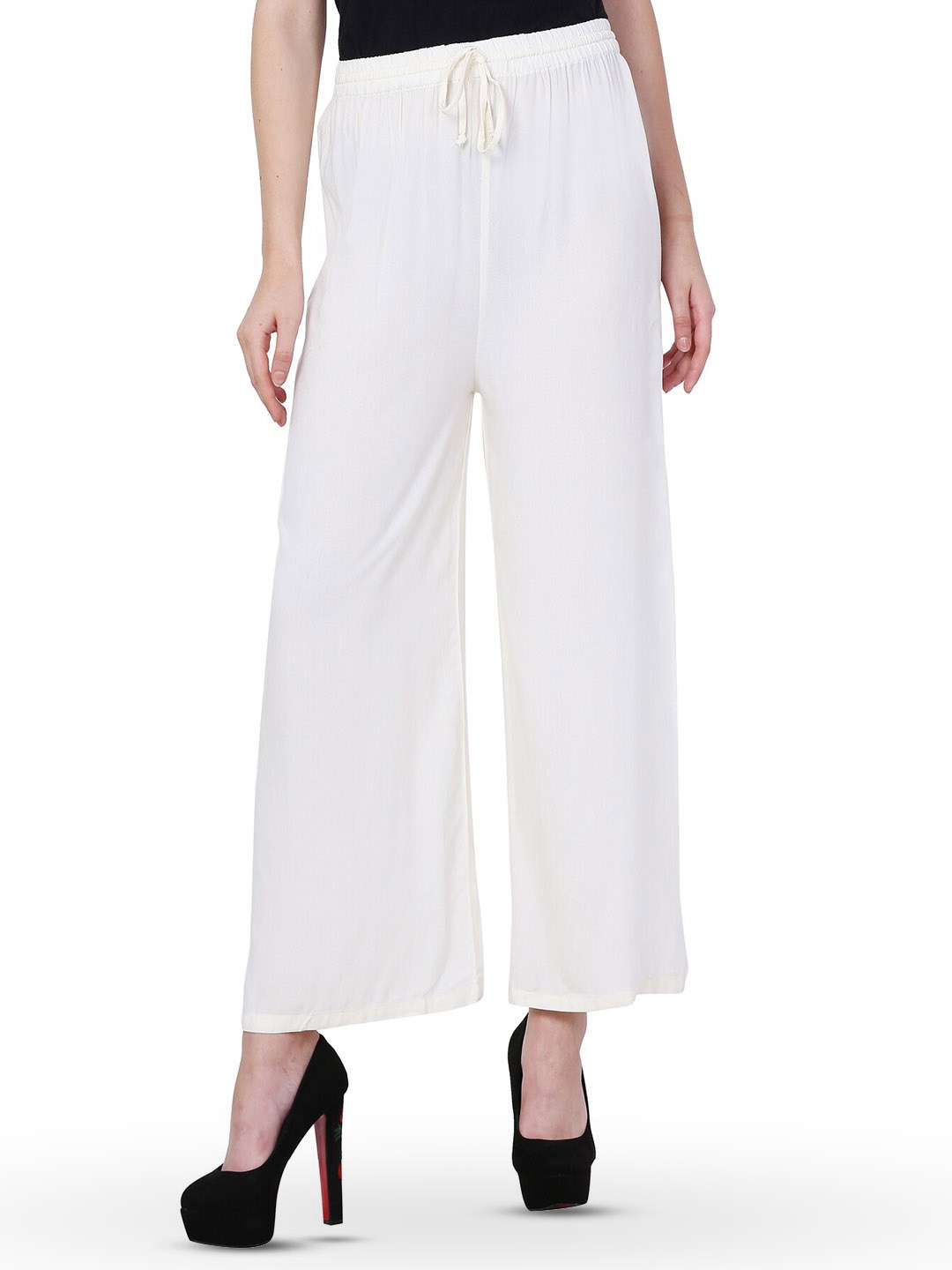 

IndiWeaves Women Straight Palazzos, White