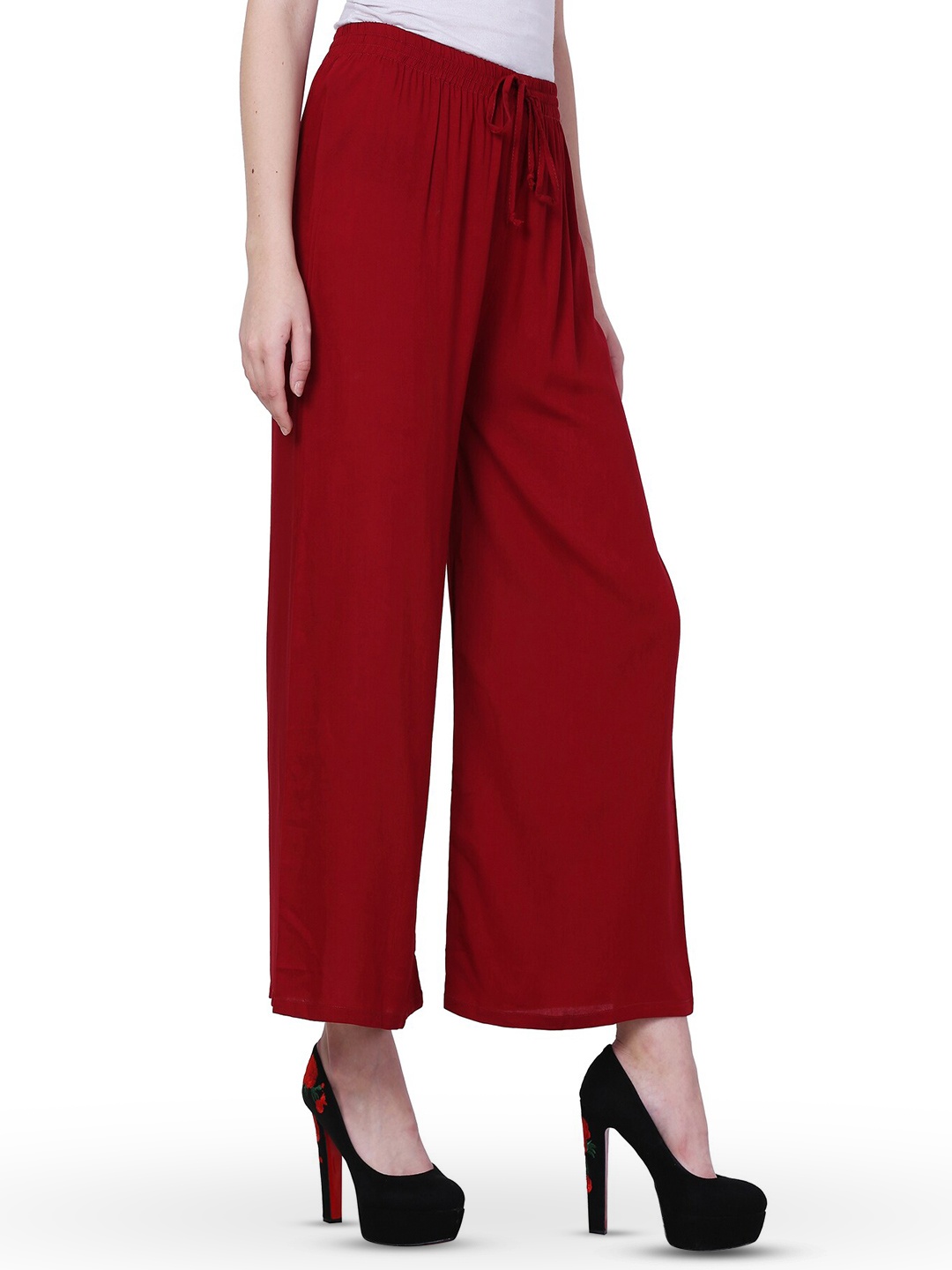 

IndiWeaves Women Straight Palazzos, Maroon