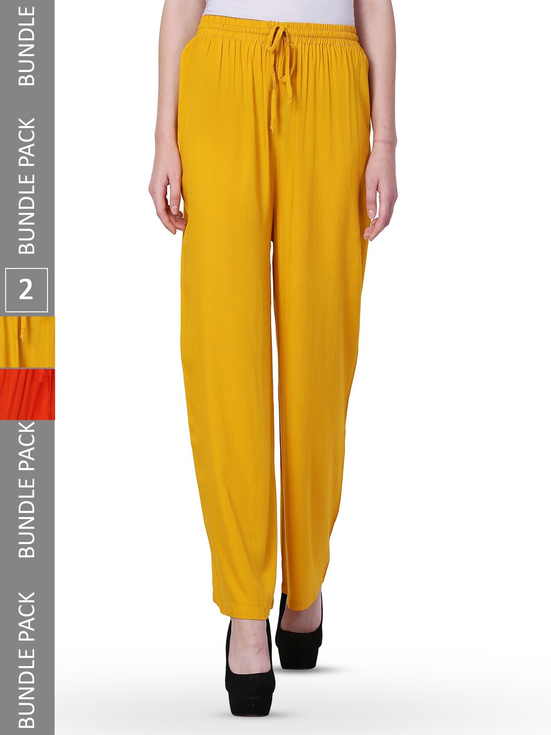 

IndiWeaves Women Pack of 2 Straight Palazzos, Orange