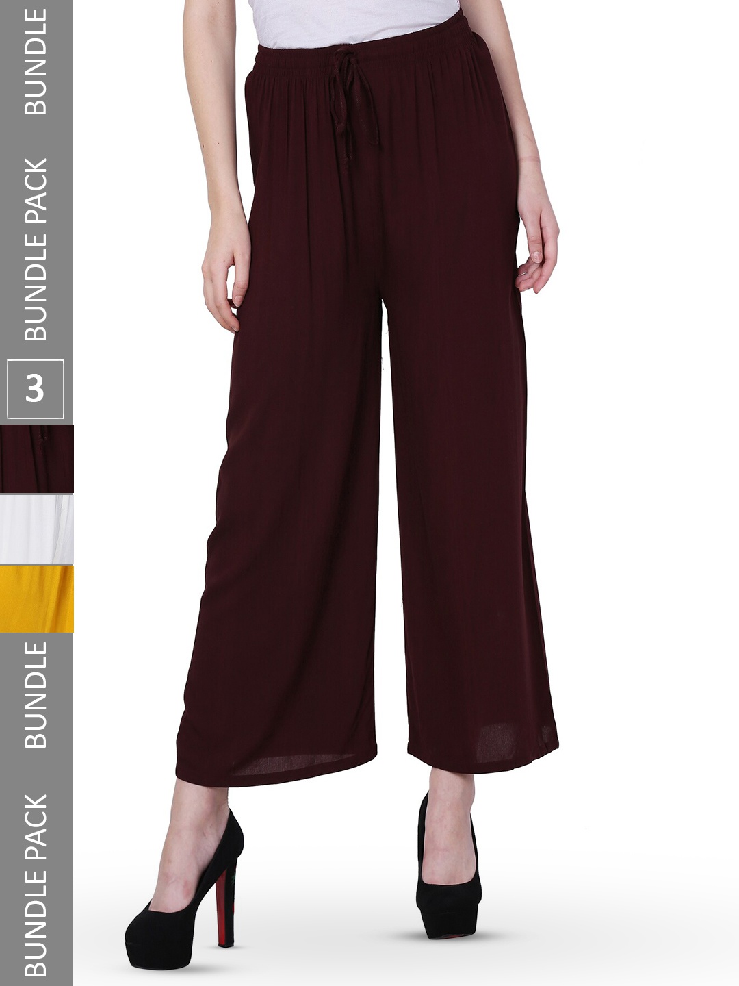 

IndiWeaves Women Pack of 3 Straight Palazzos, White