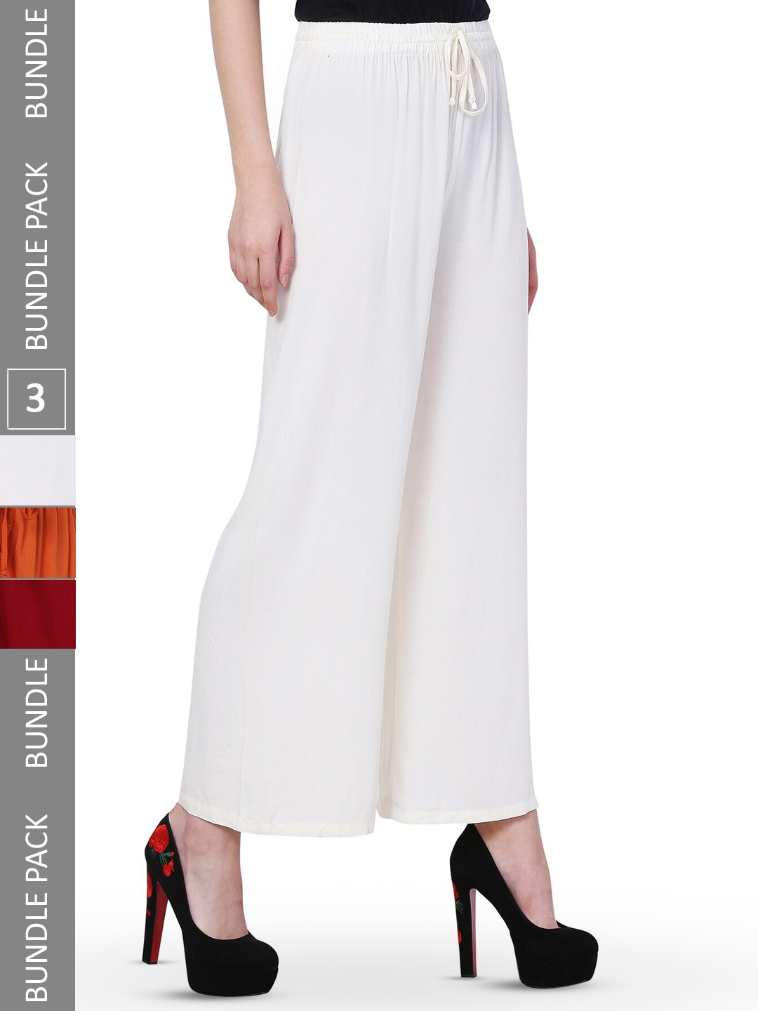 

IndiWeaves Women Pack Of 3 Palazzos, White