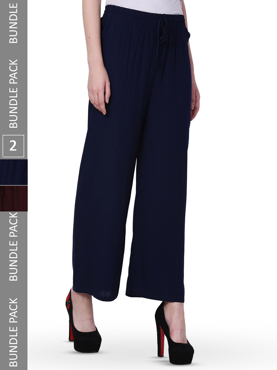 

IndiWeaves Women Pack Of 2 Palazzos, Navy blue