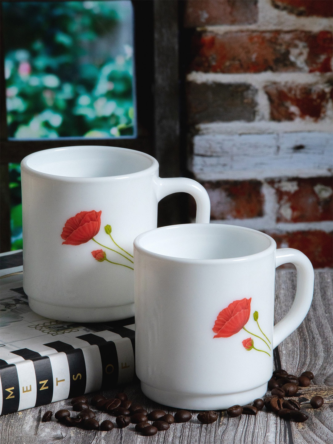 

Cello Roma 2 Pieces Printed Opalware Matte Mugs-300ml, White