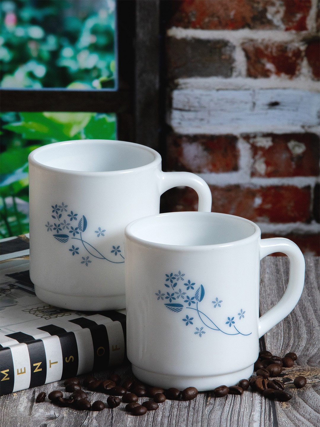 

Cello Roma White & Blue 2 Pieces Floral Printed Opalware Glossy Mugs-300ml