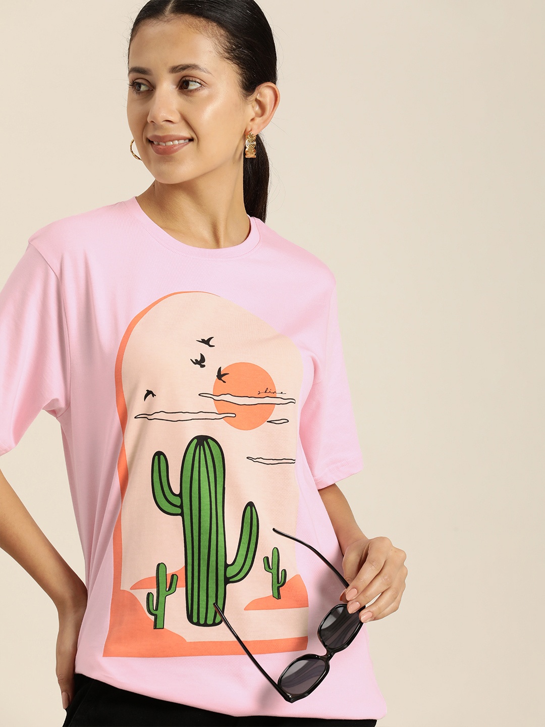 

DILLINGER Women Graphic Printed Loose T-shirt, Pink