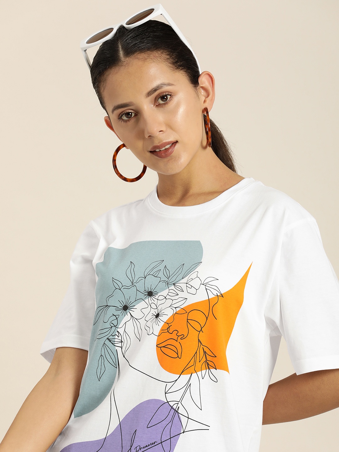 

DILLINGER Graphic Printed Oversized Longline Pure Cotton T-shirt, White