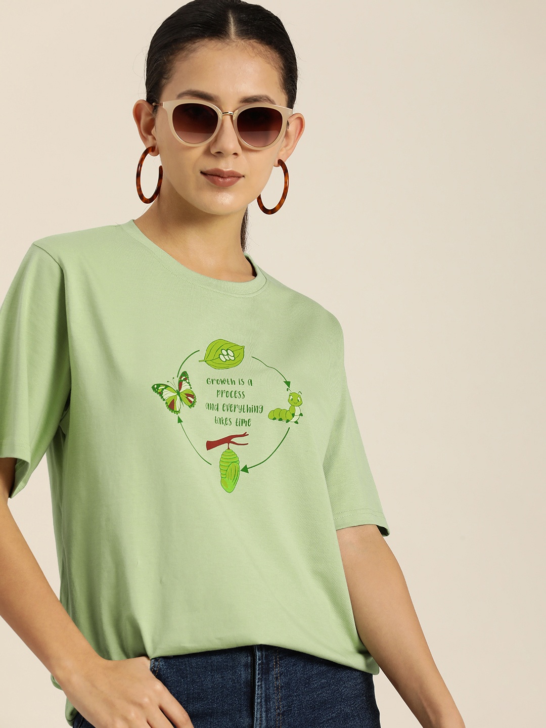 

DILLINGER Graphic Printed Oversized Longline Pure Cotton T-shirt, Green