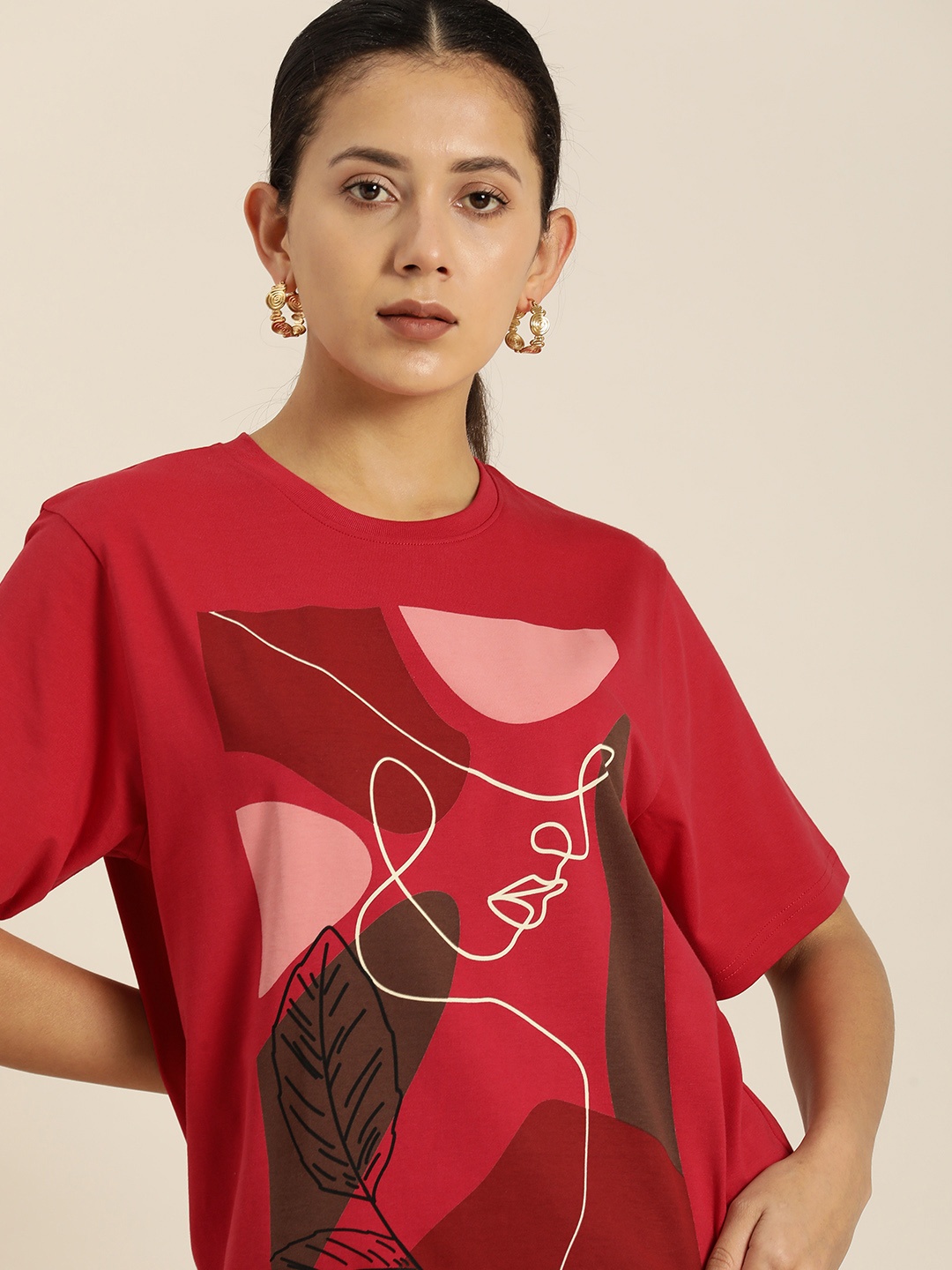 

DILLINGER Women Graphic Printed Loose T-shirt, Red