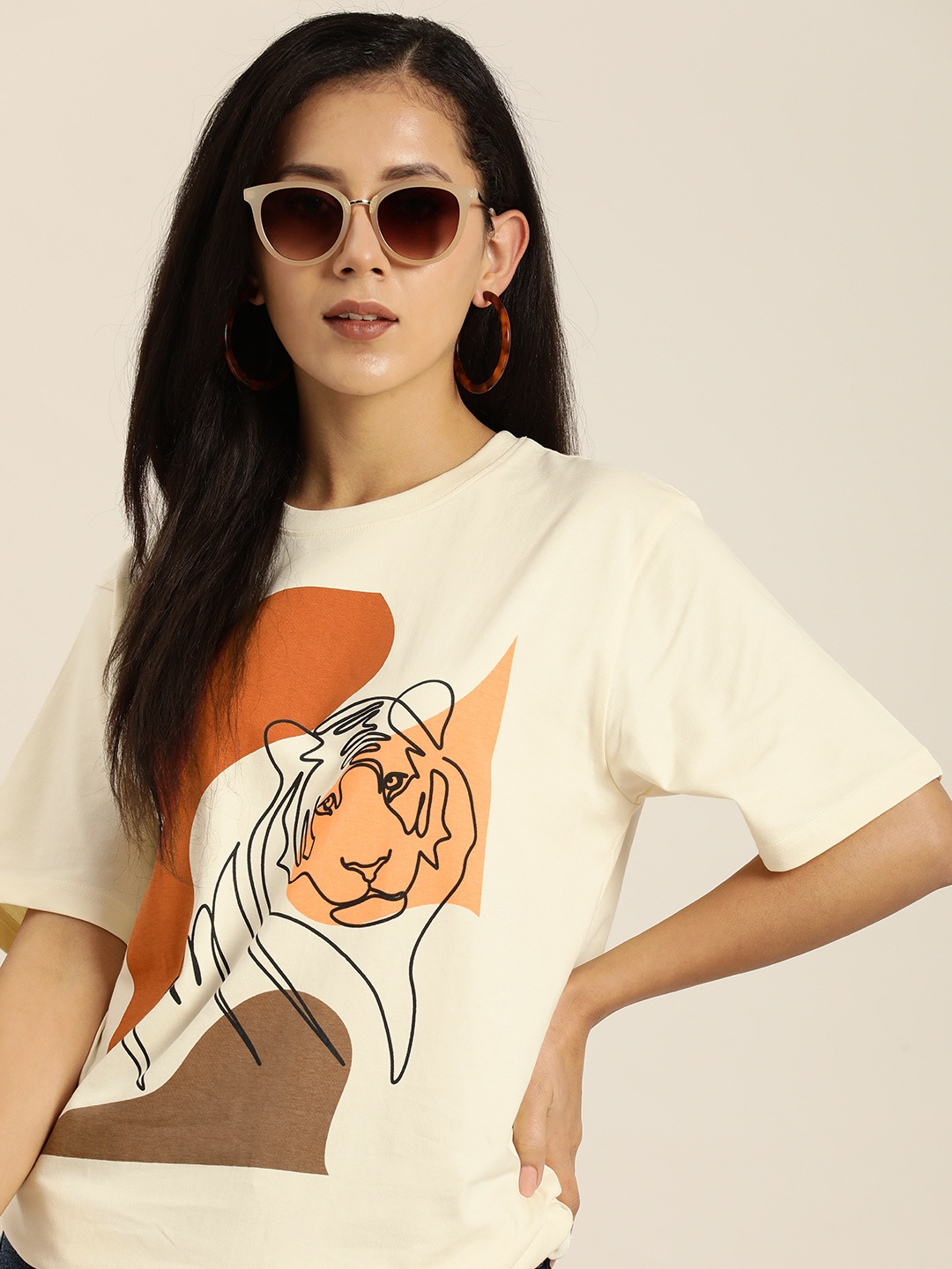 

DILLINGER Graphic Printed Oversized Longline Pure Cotton T-shirt, White